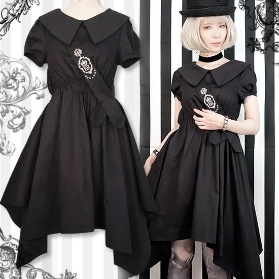 Black MiQuri Dress w/ Cross & Crown Sash - Tokyo Otaku Mode (TOM)