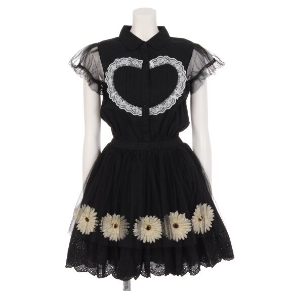 black dress with white hearts Chrome Hearts Black Tonal Monogram Cross Pattern Silk Dress