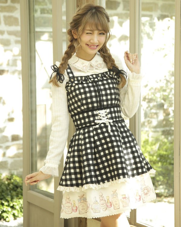 LIZ LISA Perfume Bottle Gingham Check Jumper Dress: LIZ LISA