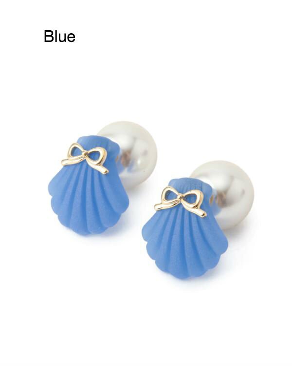 【LAZY DAWN】★Pearl in the shell earring E014★2色 Large-Rainbow-Shell-Baroque-