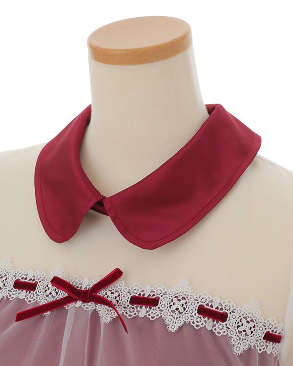 Liz Lisa Velor ribbon x organza top - burgundy store wine