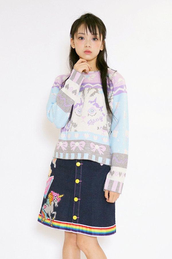 galaxxxy Pastel Glitter Cat Knit Top: galaxxxy - Tokyo Otaku Mode