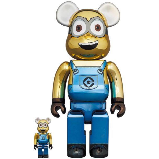 BE@RBRICK Minions Dave: Chrome Ver. 100% & 400% Set