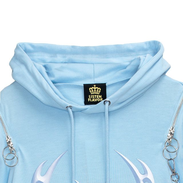 LISTEN FLAVOR Metal Heart Shoulder Zip Chain Short Sleeve Hoodie