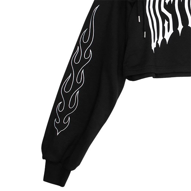 LISTEN FLAVOR Fire Sleeve Lace-Up Cropped Hoodie: Listen