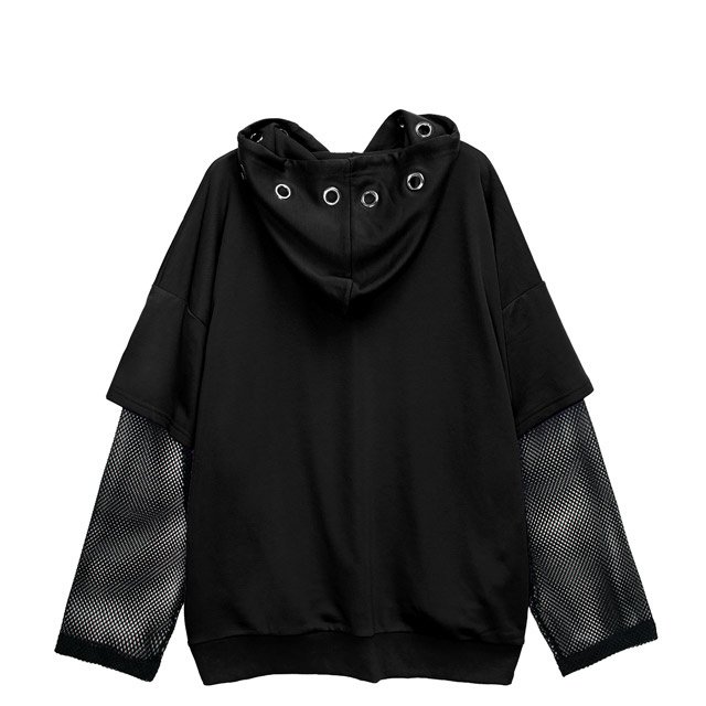 トップス fake layered hoodie /yushokobayashi LISTEN FLAVOR Mad Rabbit Fake Layered Sleeve Mesh Hoodie: Listen