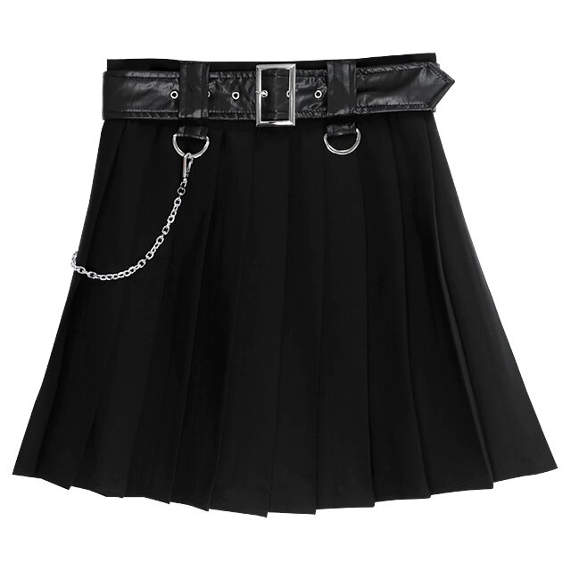 【Anyone more】Sensi Belt Pleated Skirt LISTEN FLAVOR Chain Belt Pleated Skirt: Listen Flavor