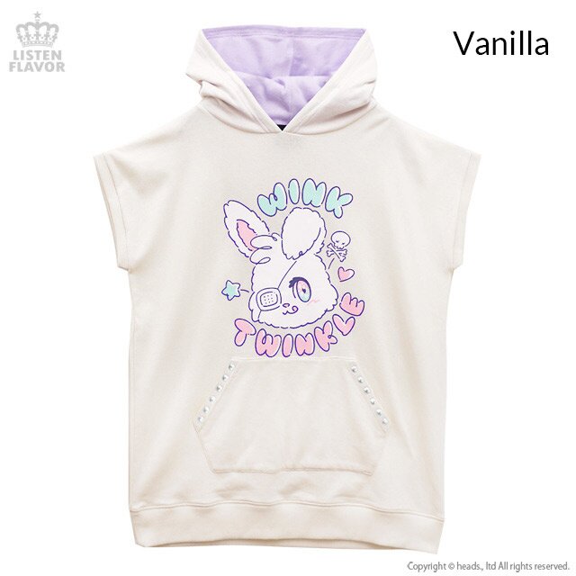 LISTEN FLAVOR Twinkle Bunny Short Sleeve Hoodie: Listen Flavor
