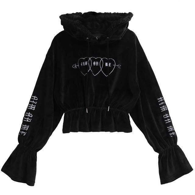 LISTEN FLAVOR Triple Heart Velour Short Hoodie - Tokyo Otaku