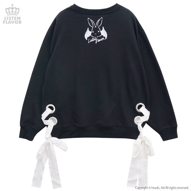 LISTEN FLAVOR Evil Bunny Lace-Up Ribbon Sweatshirt: Listen Flavor ...