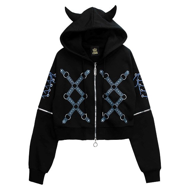 LISTEN FLAVOR Bondage Horn 2-Way Cropped Hoodie: Listen Flavor