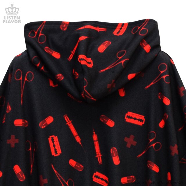 LISTEN FLAVOR Yami Kawa Medical Pattern Pullover Hoodie