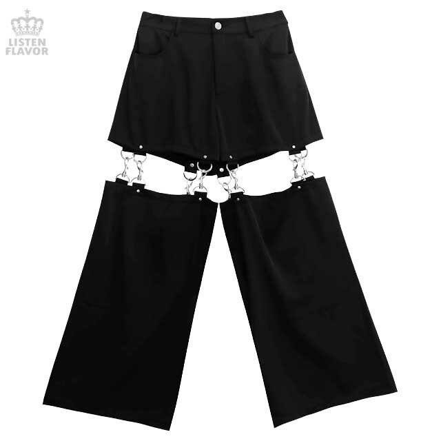 LISTEN FLAVOR Black Zettai Ryoiki Detachable Pants: Listen