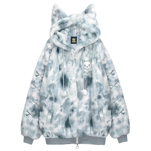 LISTEN FLAVOR Nekomimi Skull Cat Fur Blouson: Listen Flavor