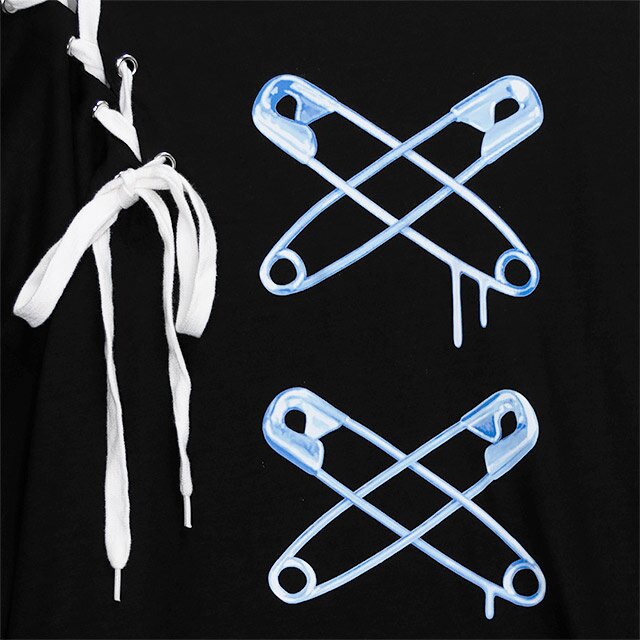 LISTEN FLAVOR Cross Safety Pin LaceUp Asymmetrical Top Tokyo Otaku Mode (TOM)