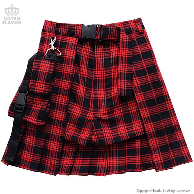 LISTEN FLAVOR Layered Pleated Flap Skirt w/ Shorts and Detachable Pocket