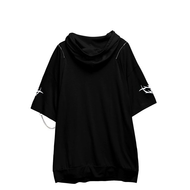 LISTEN FLAVOR Metal Heart Shoulder Zip Chain Short Sleeve LISTEN FLAVOR Metal Heart Shoulder Zip Chain Short Sleeve