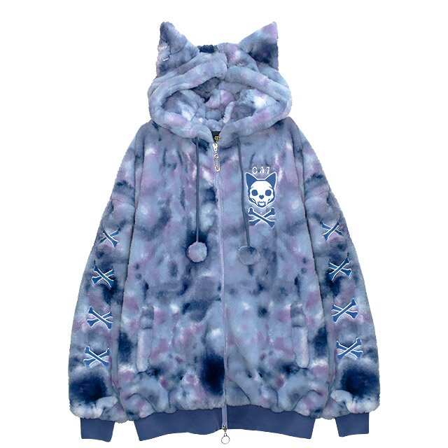 LISTEN FLAVOR Nekomimi Skull Cat Fur Blouson: Listen Flavor