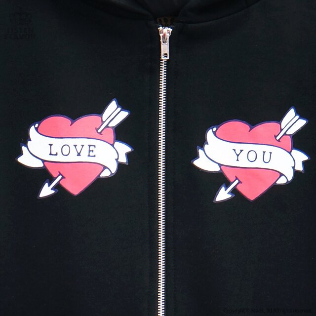 LISTEN FLAVOR Love Heart Half-Sleeve Cat Ear Zip-Up Hoodie
