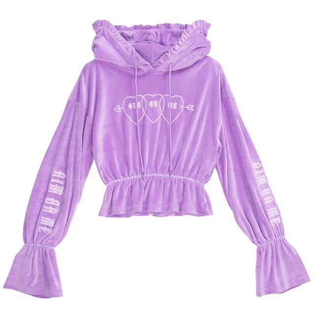 LISTEN FLAVOR Triple Heart Velour Short Hoodie - Tokyo Otaku
