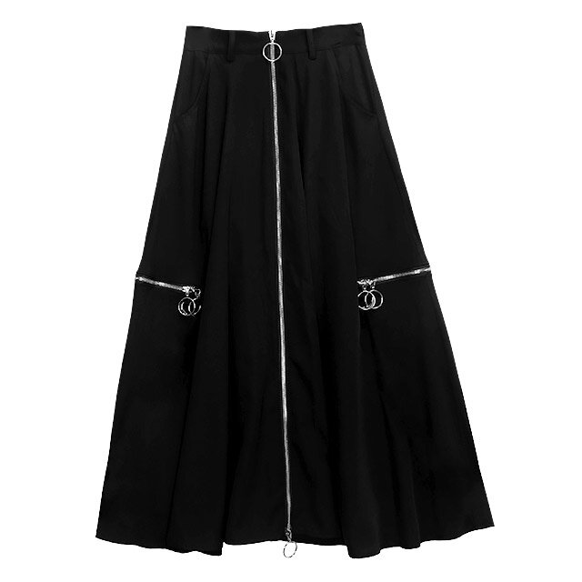 LISTEN FLAVOR Center Zip Strap Maxi Skirt Black - Tokyo