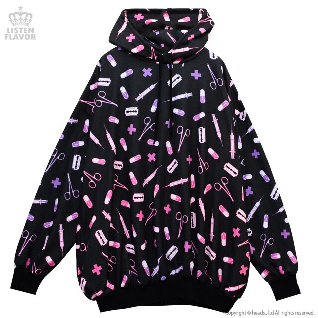 LISTEN FLAVOR Yami Kawa Medical Pattern Pullover Hoodie