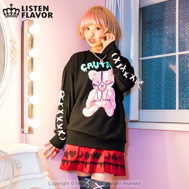 HUEY LEWIS JAPAN TOUR '85 スウェット フリーサイズ LISTEN FLAVOR Harness Bear Lace-Up Sweatshirt: Listen Flavor