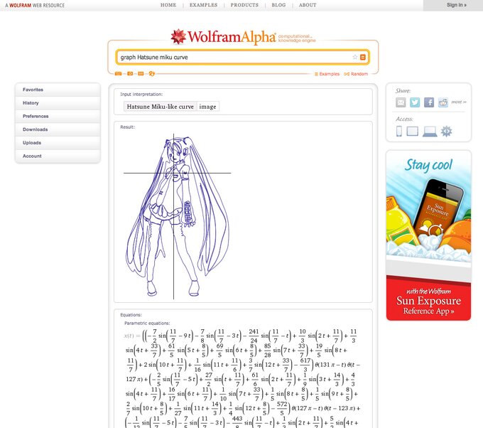 A Mathematical Formula For Hatsune Miku Has Been Found Draw Characters Using Math On Wolframalpha Music News Tom Shop Figures Merch From Japan Chokotto anime kemono friends 3. a mathematical formula for hatsune miku