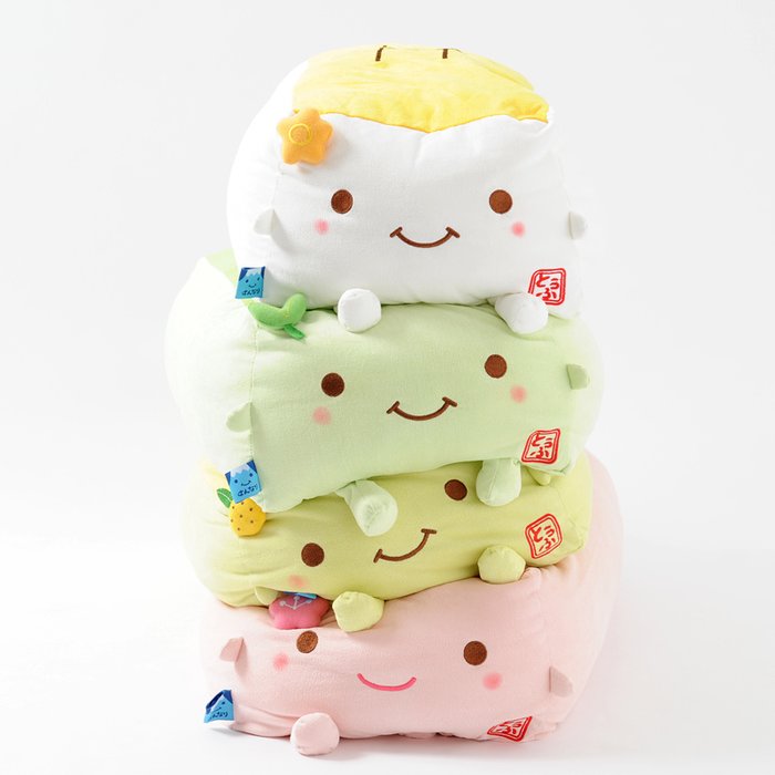 Tofu Cushion Hannari  Plum Pink Stuffed Toy Cushion Size M Japan Gift Cute 