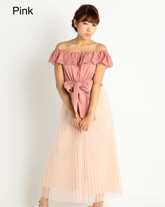 Plisra Offshoulder Dress Jelly Bean