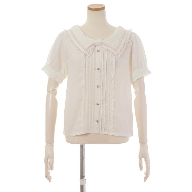 LIZ LISA Short Sleeve Message Ribbon Sailor Blouse - Tokyo