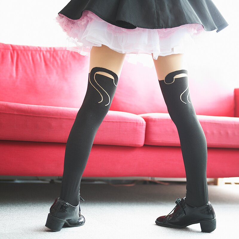 Cat Love Anime Tights Faux Stockings Spandex Animal Tights Kitty