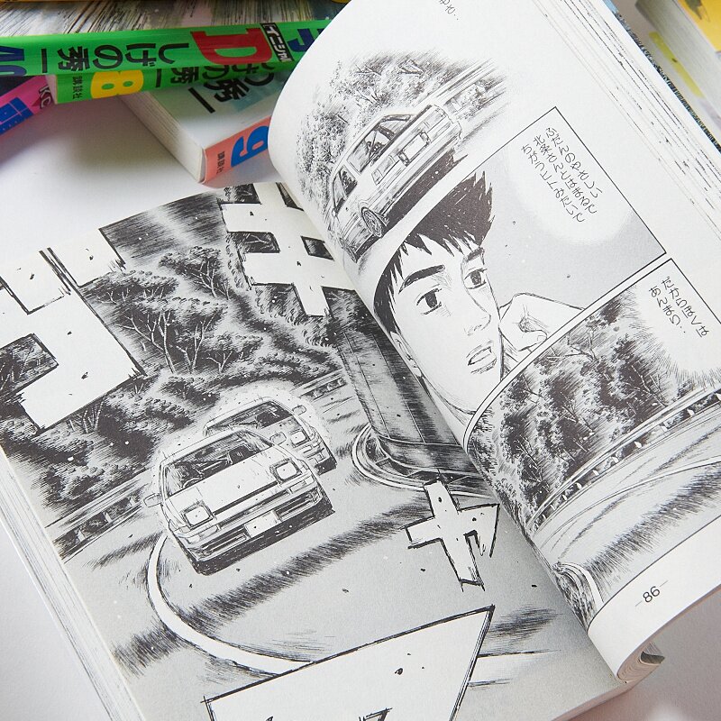 Anime manga line art by by Shuichi Shigeno of Initial D artwork