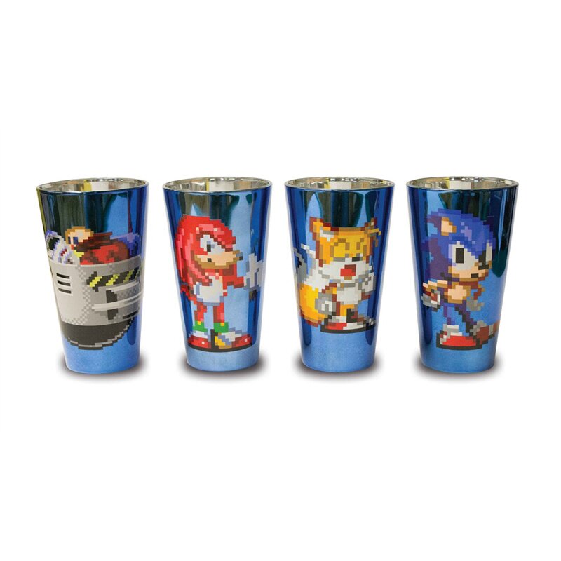 Just Funky Sonic The Hedgehog Pivel Design 16 Oz Glass Tumbler Cups