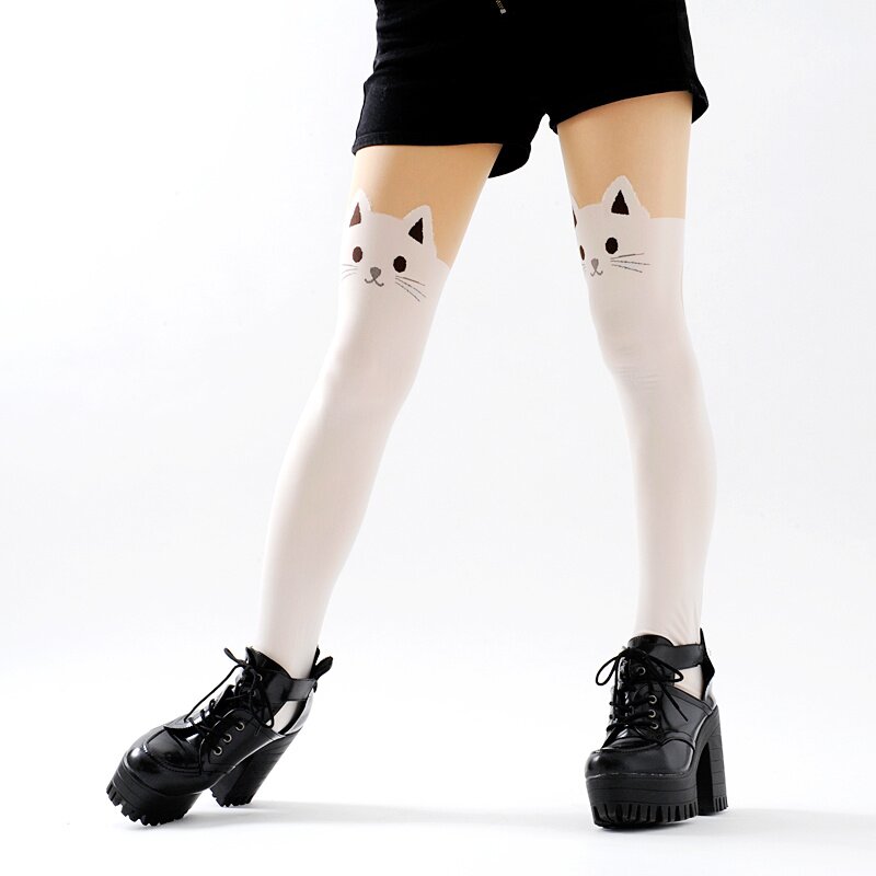 White/Black Basic Fake Over Knee Thigh High Tights CP130053 – Cospicky