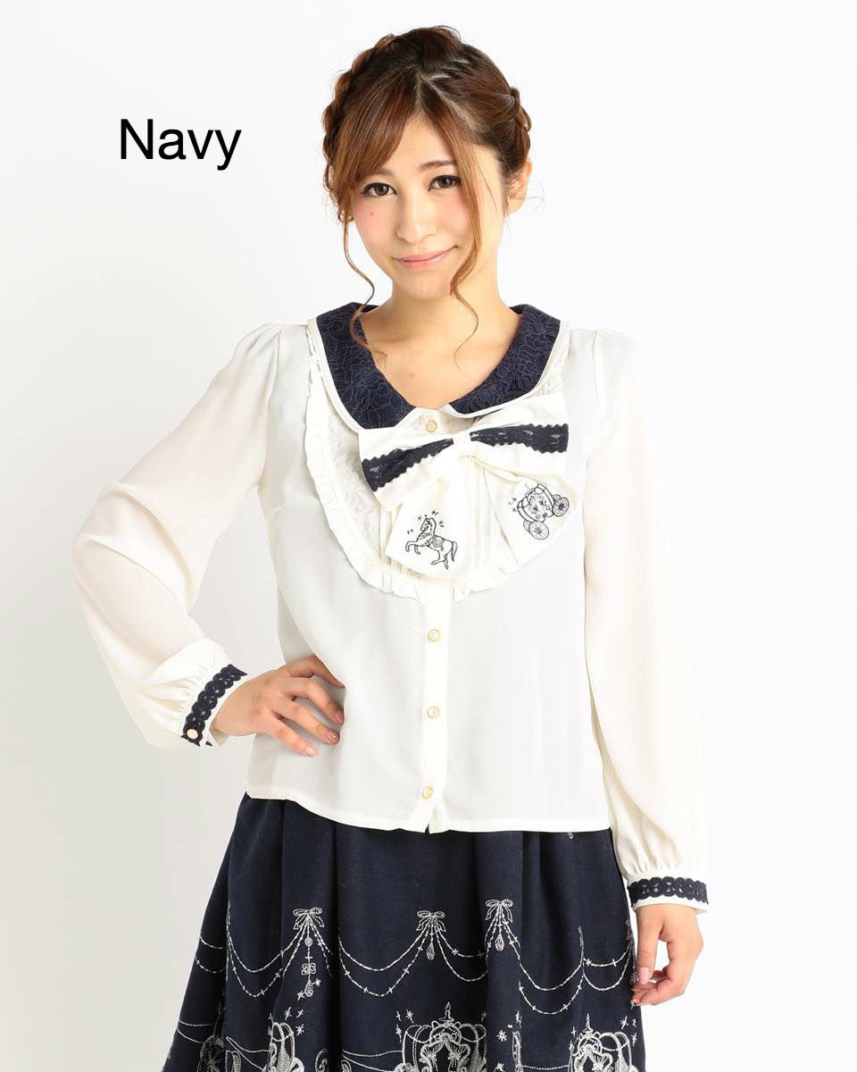 LIZ LISA Horse-Drawn Carriage Embroidered Blouse - Tokyo Otaku