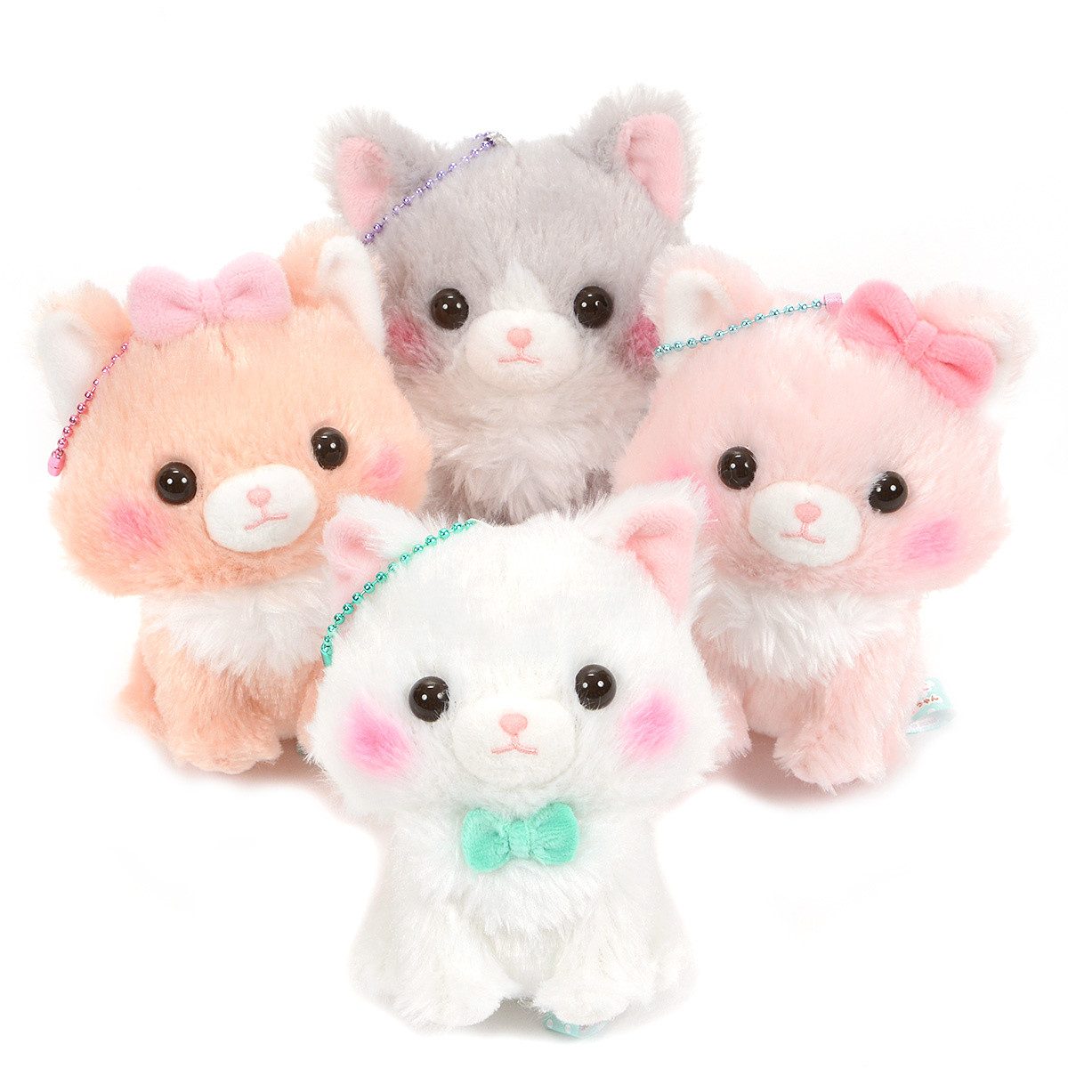 Details about   Japan Amuse Fuwaneko Mew-chan Cat Ball Chain Plush Stuffed Animal Doll Cute Bow 