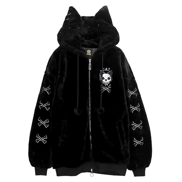 LISTEN FLAVOR Nekomimi Skull Cat Fur Blouson: Listen Flavor