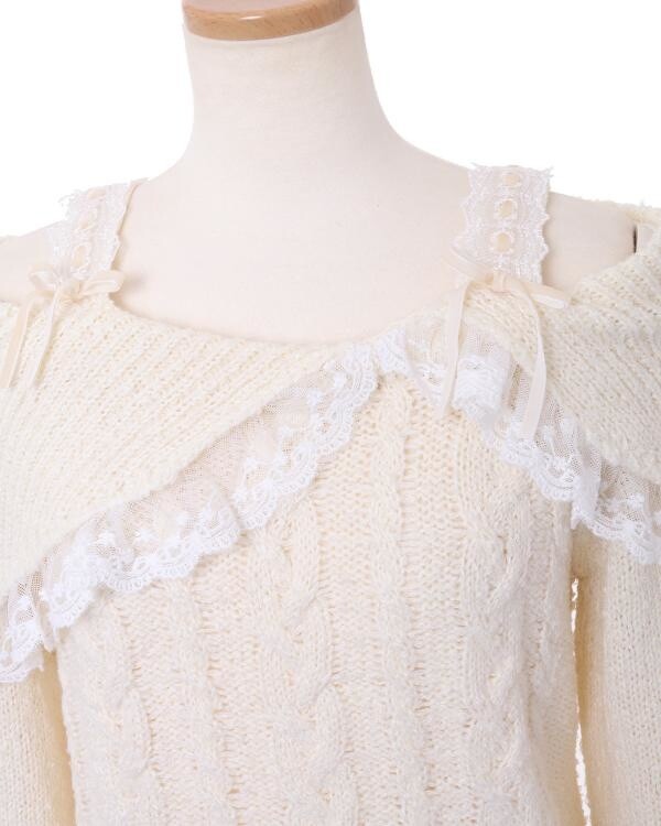 LIZ LISA Off-Shoulder Lace Knit Top - Tokyo Otaku Mode (TOM)