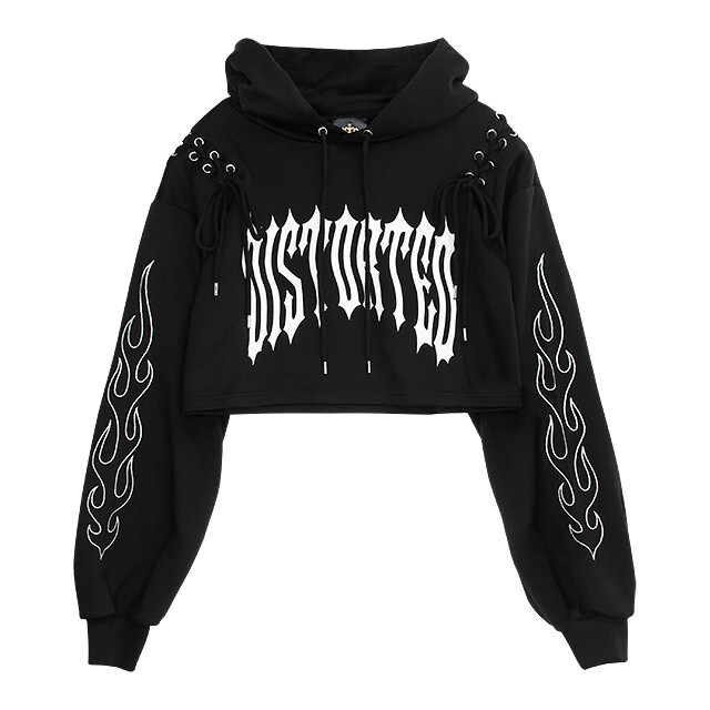 LISTEN FLAVOR Fire Sleeve Lace-Up Cropped Hoodie: Listen Flavor - Tokyo ...