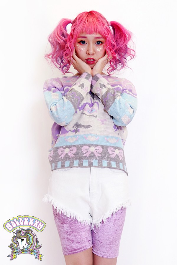パステル⭐︎ galaxxxy Pastel Glitter Cat Knit Top: galaxxxy - Tokyo Otaku Mode