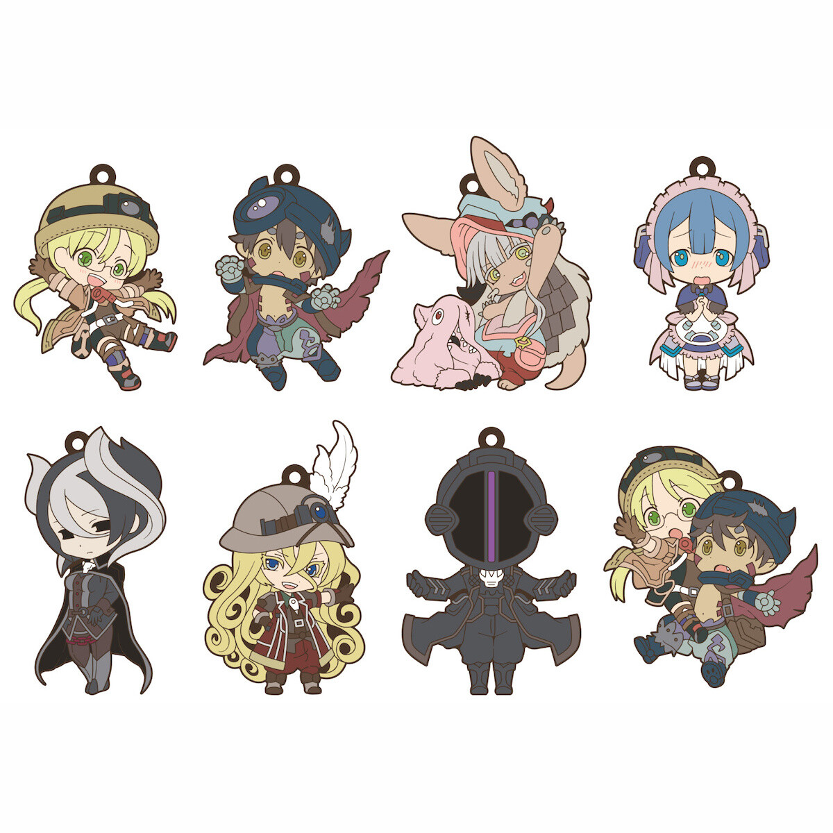 Anime Made in Abyss Characters Flat Rubber Keychain 8 Pieces Set