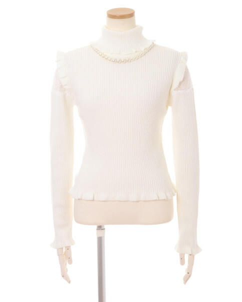 LIZ LISA Ribbed Knit Top w/ Necklace