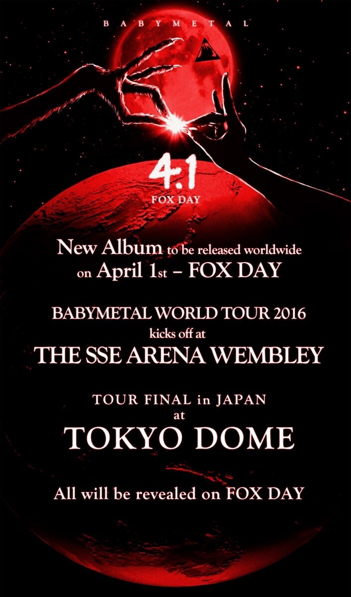 BABYMETAL Announces Release of New Album and 2016 World Tour Starting from Wembley! 1