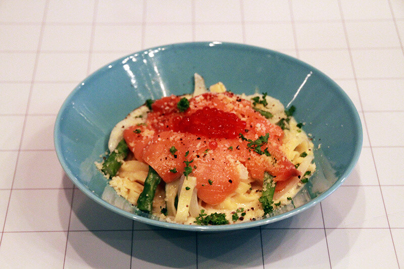 "Salmon and Salmon Roe Soymilk Cream Pasta" which uses ingredients that reflect Hokkaido (980 yen) 5