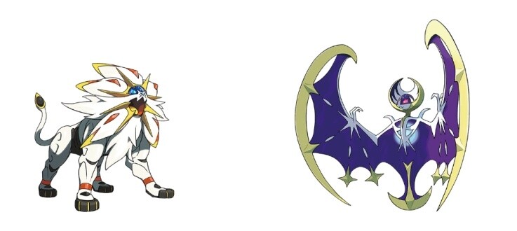 Giant Legendary Pokémon Solgaleo & Lunaala appearing at photo spot 4