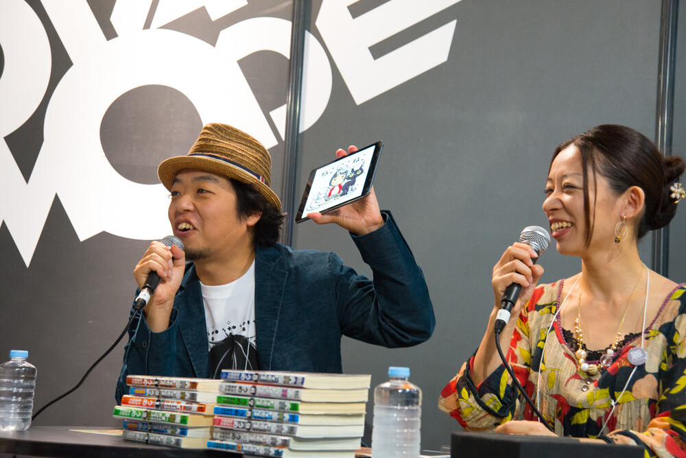 Talking about recent happenings using a tablet. 4