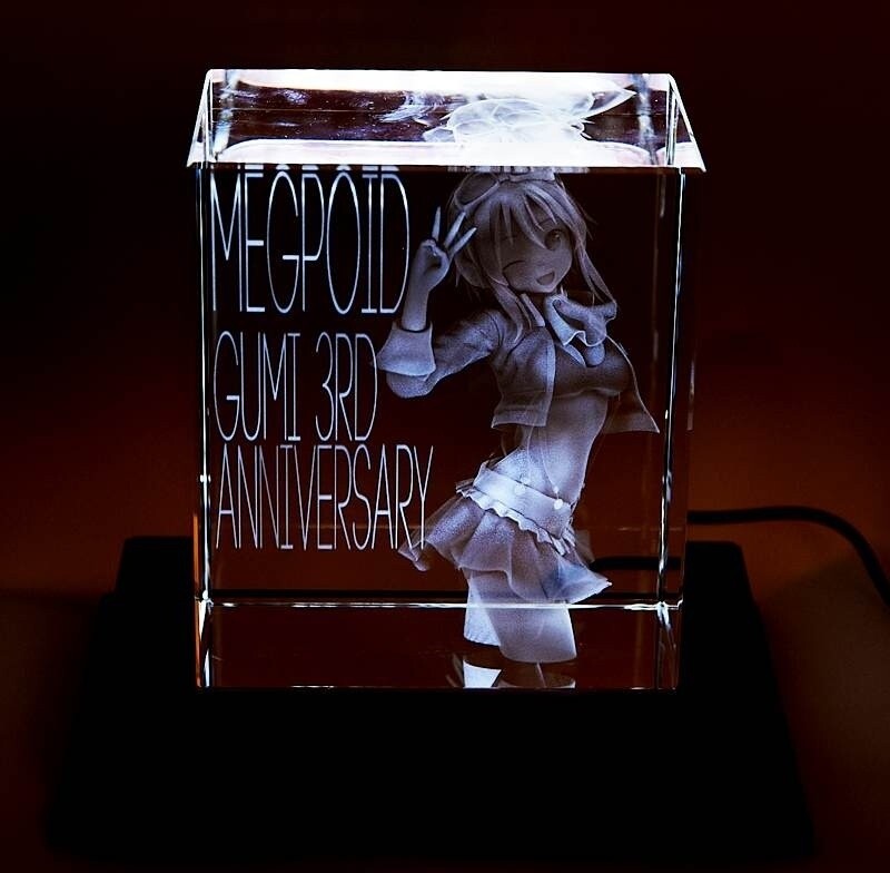GUMI, Megpoid’s mascot character, is etched inside of this crystal block.  2