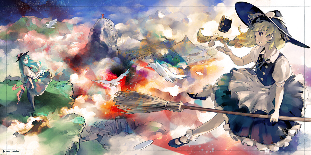 Illustration by pomodorosa. This is a jacket illustration drawn exclusively for the Touhou arrangement CD *Senbou First Note* by Yugen Elechord. 0