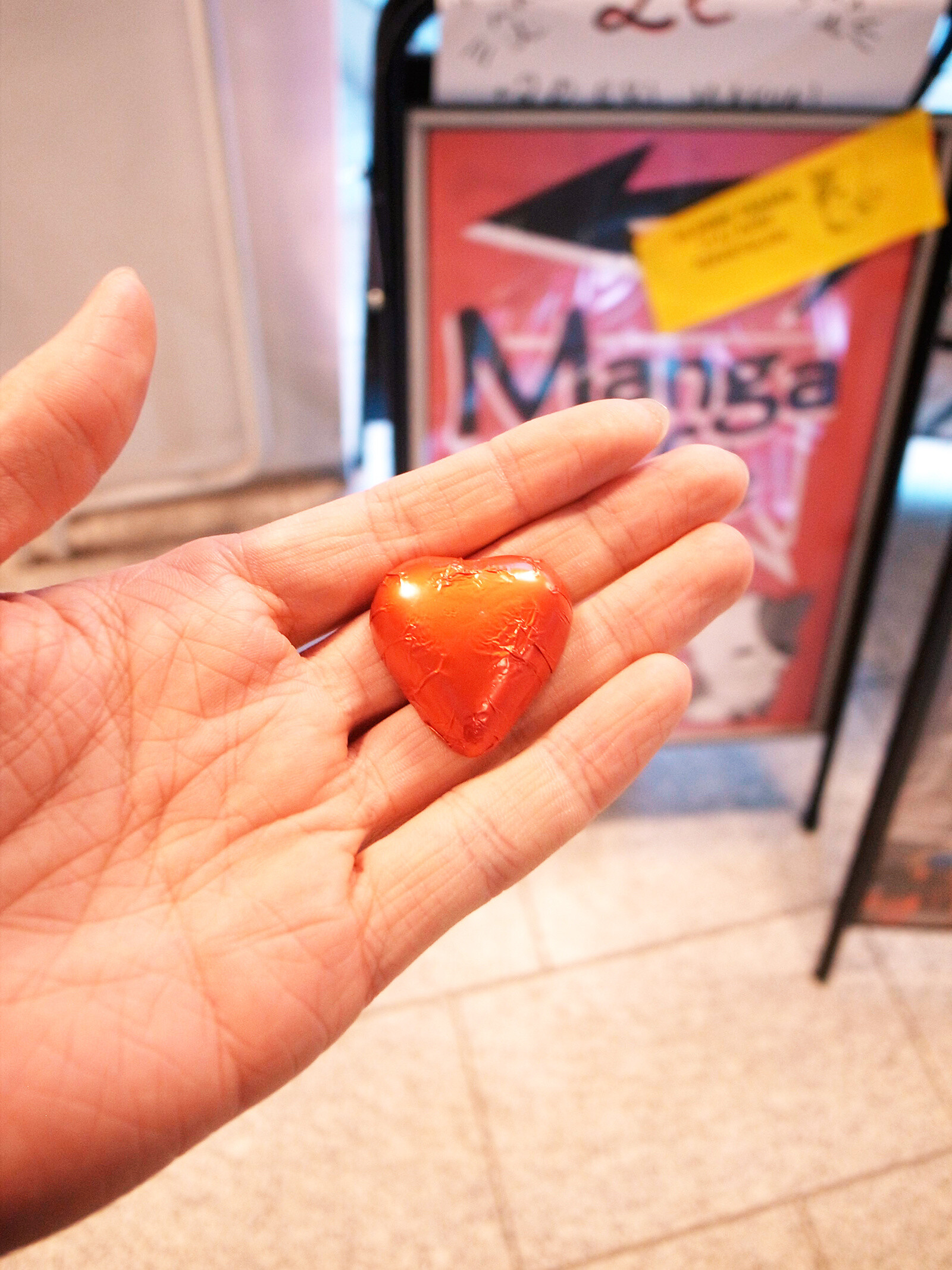 Customers were given chocolates before they headed home.  1